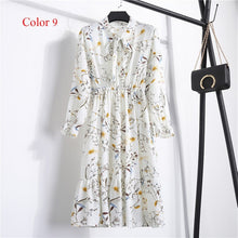 Load image into Gallery viewer, Chiffon High Elastic Waist Party Dress Bow A-line Women Full Sleeve Flower Print Floral Bohemian Dress Female Vestido Plus Size