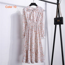 Load image into Gallery viewer, Chiffon High Elastic Waist Party Dress Bow A-line Women Full Sleeve Flower Print Floral Bohemian Dress Female Vestido Plus Size