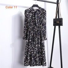 Load image into Gallery viewer, Chiffon High Elastic Waist Party Dress Bow A-line Women Full Sleeve Flower Print Floral Bohemian Dress Female Vestido Plus Size