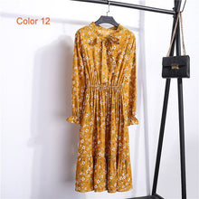 Load image into Gallery viewer, Chiffon High Elastic Waist Party Dress Bow A-line Women Full Sleeve Flower Print Floral Bohemian Dress Female Vestido Plus Size