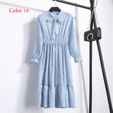Load image into Gallery viewer, Chiffon High Elastic Waist Party Dress Bow A-line Women Full Sleeve Flower Print Floral Bohemian Dress Female Vestido Plus Size