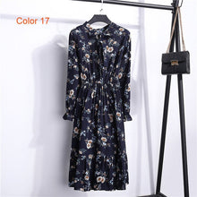 Load image into Gallery viewer, Chiffon High Elastic Waist Party Dress Bow A-line Women Full Sleeve Flower Print Floral Bohemian Dress Female Vestido Plus Size