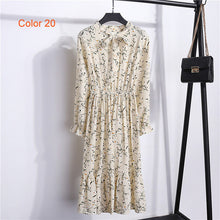 Load image into Gallery viewer, Chiffon High Elastic Waist Party Dress Bow A-line Women Full Sleeve Flower Print Floral Bohemian Dress Female Vestido Plus Size
