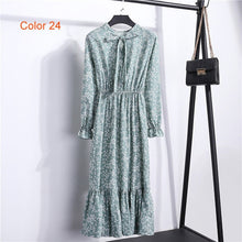 Load image into Gallery viewer, Chiffon High Elastic Waist Party Dress Bow A-line Women Full Sleeve Flower Print Floral Bohemian Dress Female Vestido Plus Size